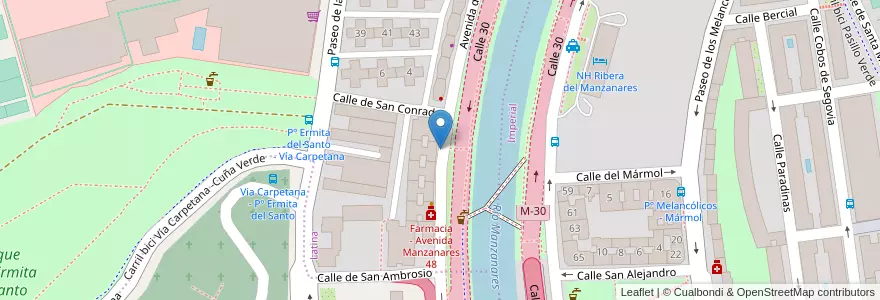 Mapa de ubicacion de MANZANARES, AVENIDA, DEL,42 en إسبانيا, منطقة مدريد, منطقة مدريد, Área Metropolitana De Madrid Y Corredor Del Henares, مدريد.