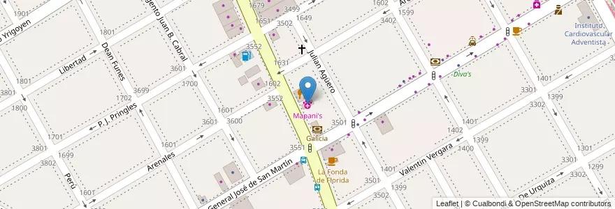 Mapa de ubicacion de Mapani's en Argentina, Buenos Aires, Partido De Vicente López, Vicente López.