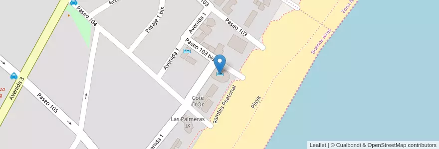 Mapa de ubicacion de Marbella Playa en آرژانتین, استان بوئنوس آیرس, Partido De Villa Gesell.
