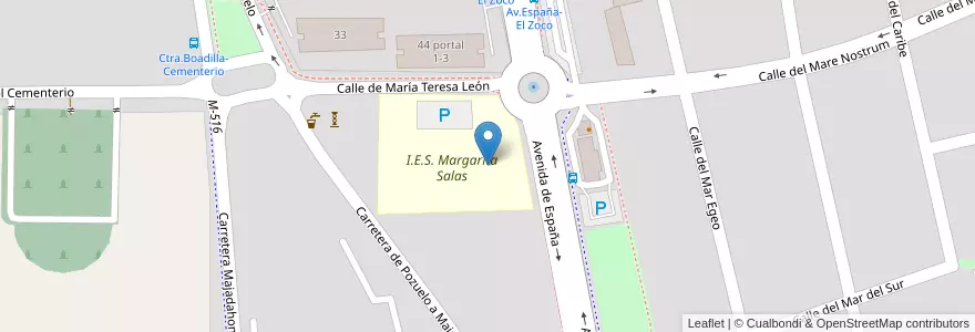 Mapa de ubicacion de Margarita Salas en スペイン, マドリード州, Comunidad De Madrid, Área Metropolitana De Madrid Y Corredor Del Henares, Majadahonda.