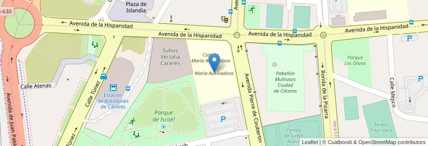 Mapa de ubicacion de María Auxiliadora en スペイン, エストレマドゥーラ州, Cáceres, Cáceres, Cáceres.