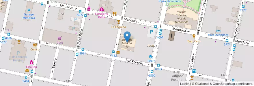 Mapa de ubicacion de Mariano Moreno 60 en الأرجنتين, سانتا في, Departamento Rosario, Municipio De Rosario, روساريو.