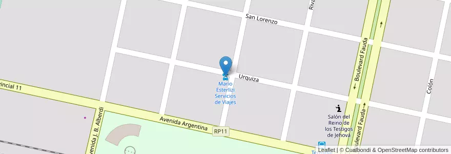 Mapa de ubicacion de Mario Esterlizi Servicios de Viajes en Argentine, Córdoba, Departamento Marcos Juárez, Pedanía Liniers, Municipio De Corral De Bustos, Corral De Bustos.
