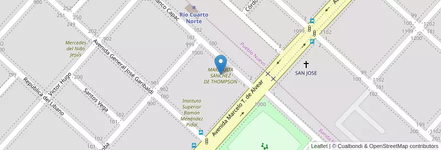 Mapa de ubicacion de MARIQUITA SANCHEZ DE THOMPSON en Argentina, Córdova, Departamento Río Cuarto, Pedanía Río Cuarto, Municipio De Río Cuarto, Río Cuarto.