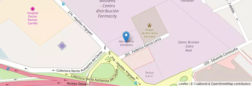 Mapa de ubicacion de Marmolería Destefano en Arjantin, Buenos Aires, Partido De Tres De Febrero, Ciudadela.