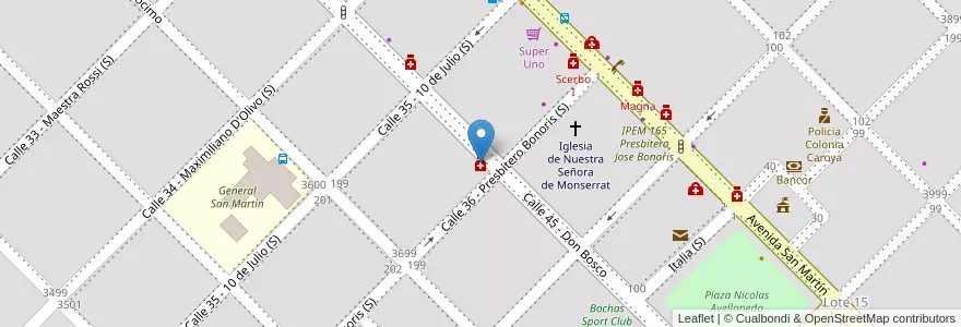 Mapa de ubicacion de Martín en الأرجنتين, Córdoba, Departamento Colón, Pedanía Cañas, Municipio De Colonia Caroya, Colonia Caroya.