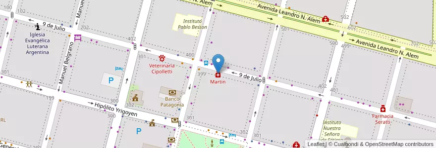 Mapa de ubicacion de Martín en Arjantin, Şili, Río Negro, Cipolletti, Departamento General Roca.