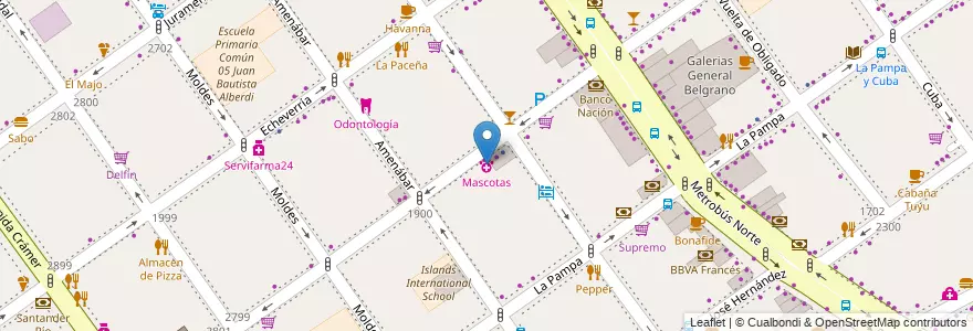 Mapa de ubicacion de Mascotas, Belgrano en 阿根廷, Ciudad Autónoma De Buenos Aires, 布宜诺斯艾利斯, Comuna 13.