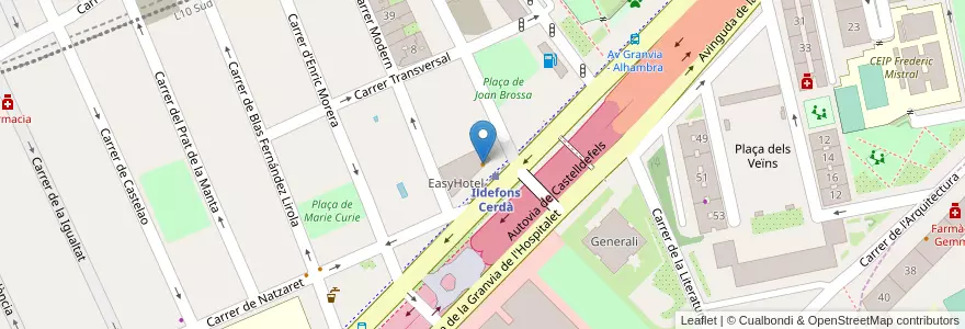 Mapa de ubicacion de MásQMenos en إسبانيا, كتالونيا, برشلونة, بارسلونس, L'Hospitalet De Llobregat.