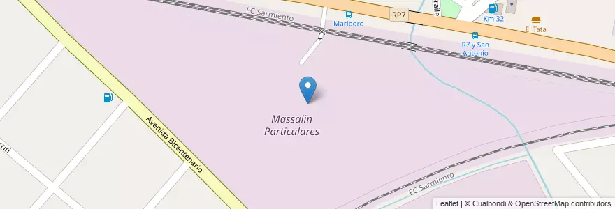 Mapa de ubicacion de Massalin Particulares en الأرجنتين, بوينس آيرس, Partido De Merlo, Merlo.