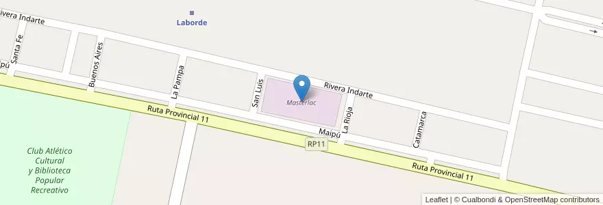 Mapa de ubicacion de Masterlac en 阿根廷, Córdoba, Departamento Unión, Pedanía Ascasubi, Municipio De Laborde.