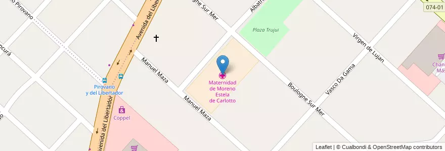 Mapa de ubicacion de Maternidad de Moreno Estela de Carlotto en アルゼンチン, ブエノスアイレス州, Partido De Moreno, Trujui.