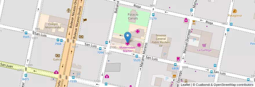 Mapa de ubicacion de Maternidad Martin en Аргентина, Санта-Фе, Departamento Rosario, Municipio De Rosario, Росарио.