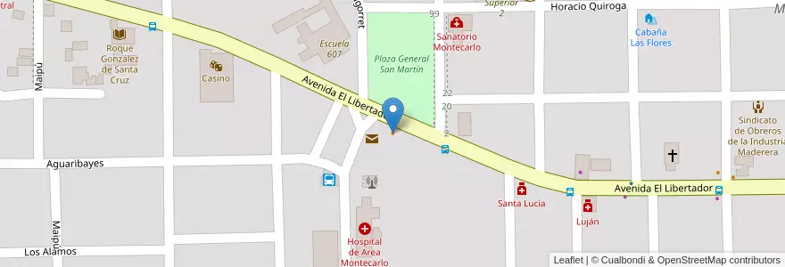 Mapa de ubicacion de Matías Restó en アルゼンチン, ミシオネス州, Departamento Montecarlo, Municipio De Montecarlo, Montecarlo.