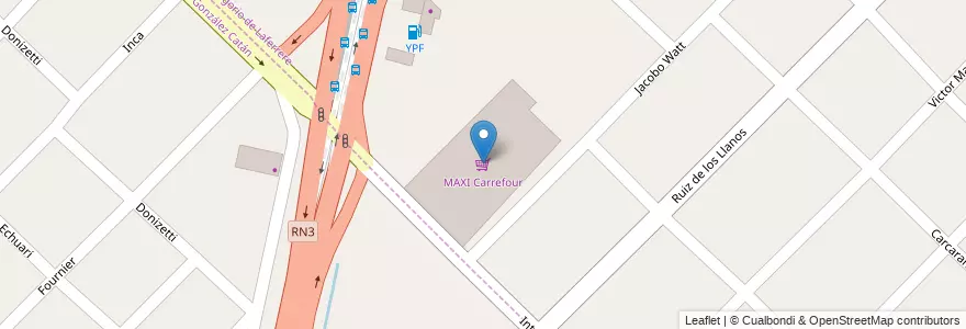 Mapa de ubicacion de MAXI Carrefour en Argentina, Buenos Aires, Partido De La Matanza, Gregorio De Laferrere.