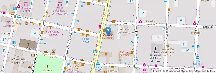 Mapa de ubicacion de Maxi Mall Urbano en Argentinien, Chile, Mendoza, Departamento Capital, Ciudad De Mendoza, Sección 3ª Parque O'Higgins.