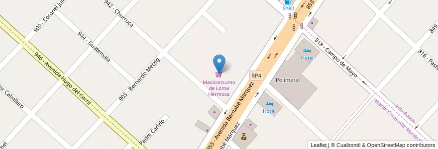 Mapa de ubicacion de Maxiconsumo de Loma Hermosa en Arjantin, Buenos Aires, Partido De Tres De Febrero.