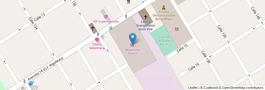 Mapa de ubicacion de Mayorista Diarco en アルゼンチン, ブエノスアイレス州, Partido De Berazategui, Berazategui.