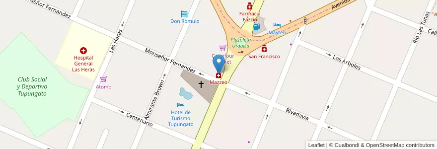 Mapa de ubicacion de Mazzeo en Arjantin, Şili, Mendoza, Departamento Tupungato, Distrito Ciudad De Tupungato.