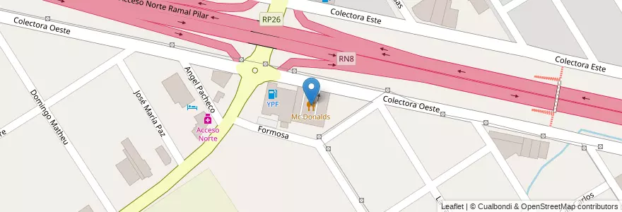 Mapa de ubicacion de Mc Donalds en Arjantin, Buenos Aires, Partido Del Pilar.