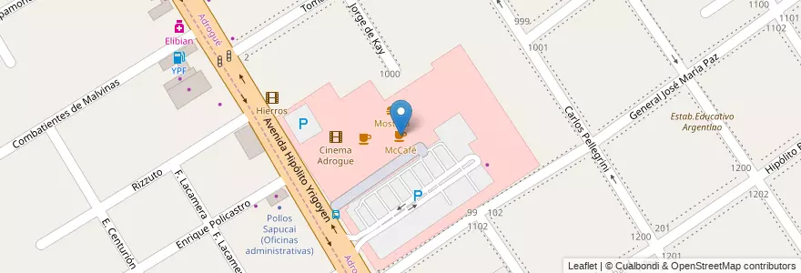 Mapa de ubicacion de McCafé en Arjantin, Buenos Aires, Partido De Almirante Brown, Adrogué.