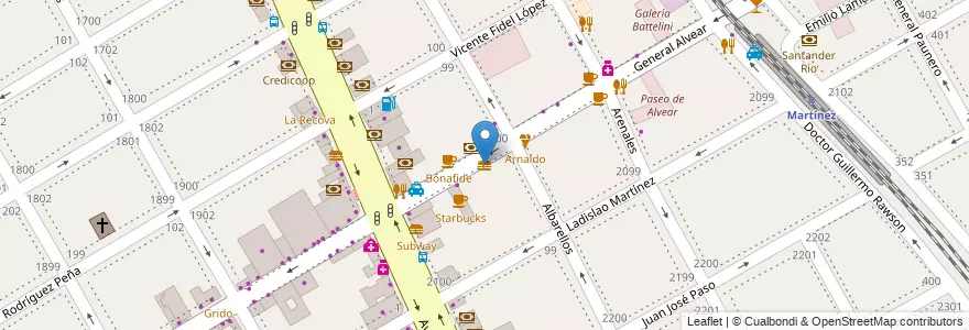 Mapa de ubicacion de McDonald's en Arjantin, Buenos Aires, Partido De San Isidro, Martínez.