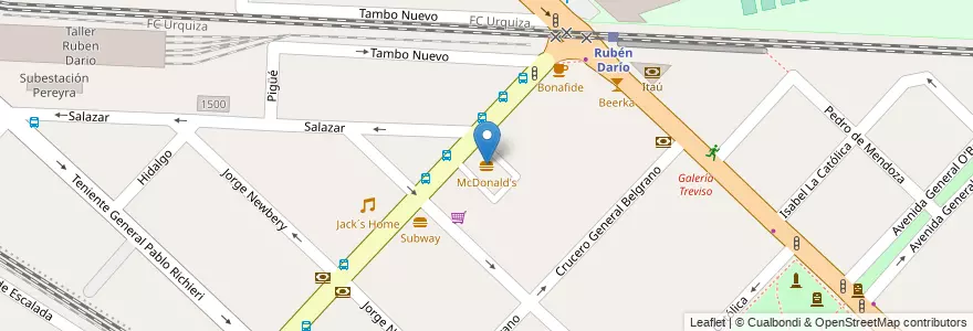 Mapa de ubicacion de McDonald's en アルゼンチン, ブエノスアイレス州, Partido De Hurlingham, Hurlingham.