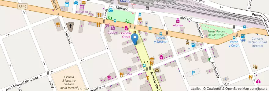 Mapa de ubicacion de McDonald's en アルゼンチン, ブエノスアイレス州, Partido De Merlo, Merlo.