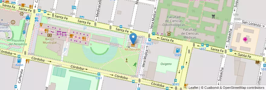 Mapa de ubicacion de McDonalds en الأرجنتين, سانتا في, Departamento Rosario, Municipio De Rosario, روساريو.