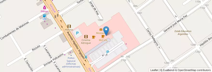 Mapa de ubicacion de McDonalds Adrogué en アルゼンチン, ブエノスアイレス州, Partido De Almirante Brown, Adrogué.