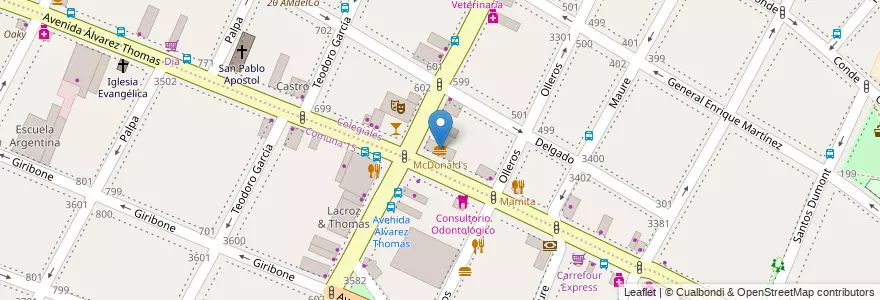 Mapa de ubicacion de McDonald's, Colegiales en 아르헨티나, Ciudad Autónoma De Buenos Aires, 부에노스아이레스.