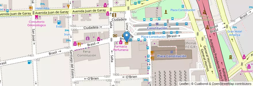 Mapa de ubicacion de McDonald's, Constitucion en 아르헨티나, Ciudad Autónoma De Buenos Aires, Comuna 4, Comuna 1, 부에노스아이레스.