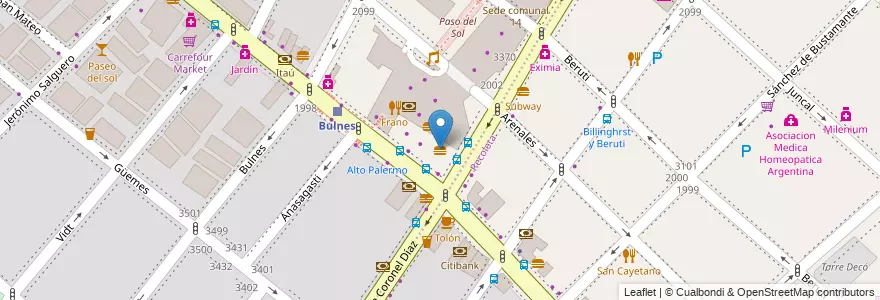 Mapa de ubicacion de McDonald's, Palermo en 아르헨티나, Ciudad Autónoma De Buenos Aires, Comuna 2, 부에노스아이레스.