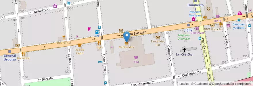 Mapa de ubicacion de McDonald's, San Cristobal en アルゼンチン, Ciudad Autónoma De Buenos Aires, Comuna 3, ブエノスアイレス.