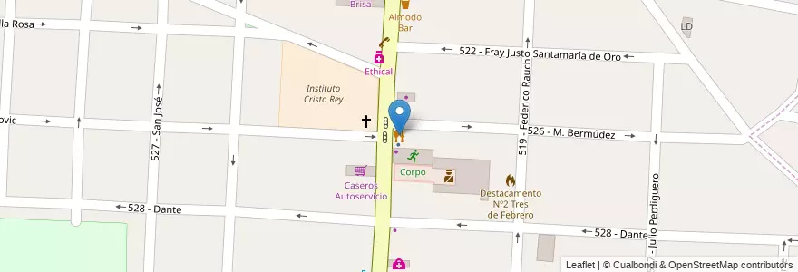 Mapa de ubicacion de Me Pico El Bagre en Arjantin, Buenos Aires, Partido De Tres De Febrero, Caseros.