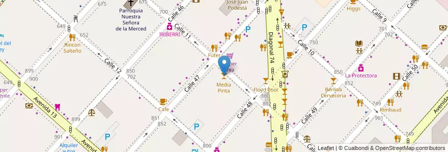 Mapa de ubicacion de Media Pinta, Casco Urbano en الأرجنتين, بوينس آيرس, Partido De La Plata, لابلاتا.