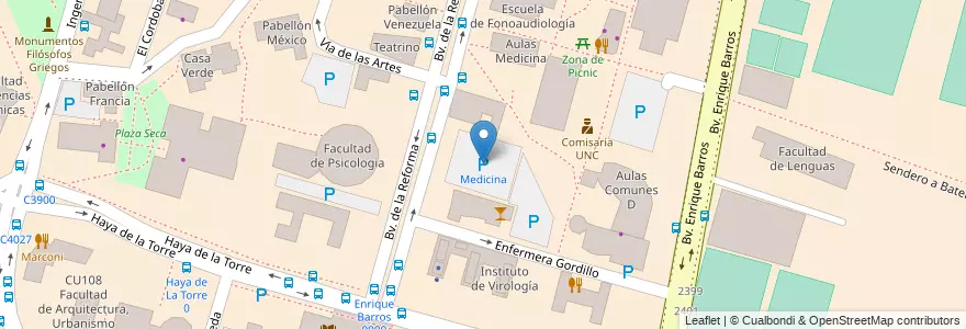 Mapa de ubicacion de Medicina en الأرجنتين, Córdoba, Departamento Capital, Pedanía Capital, Córdoba, Municipio De Córdoba.