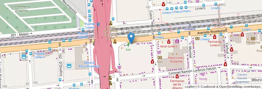 Mapa de ubicacion de Medicinal Liniers en Arjantin, Ciudad Autónoma De Buenos Aires, Comuna 9, Buenos Aires, Partido De Tres De Febrero.