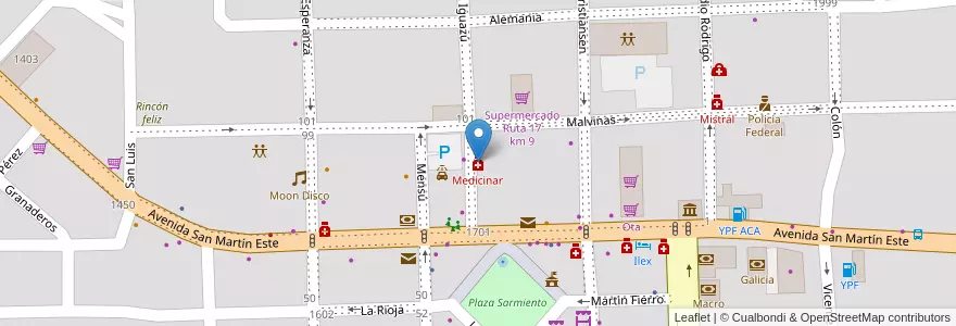 Mapa de ubicacion de Medicinar en Arjantin, Misiones, Departamento Eldorado, Municipio De Eldorado, Eldorado.