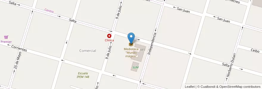 Mapa de ubicacion de Medioteca "Mundo mágico" en Argentinië, Córdoba, Departamento Río Segundo, Pedanía Villa Del Rosario, Municipio De Villa Del Rosario, Villa Del Rosario.