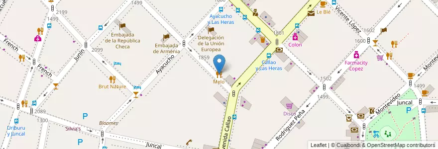 Mapa de ubicacion de Melo, Recoleta en アルゼンチン, Ciudad Autónoma De Buenos Aires, Comuna 2, ブエノスアイレス.