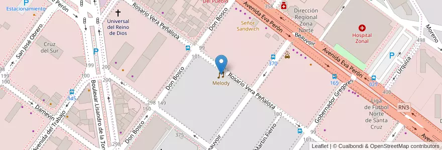 Mapa de ubicacion de Melody en Argentinien, Provinz Santa Cruz, Chile, Mercado De La Ciudad, Deseado, Caleta Olivia.