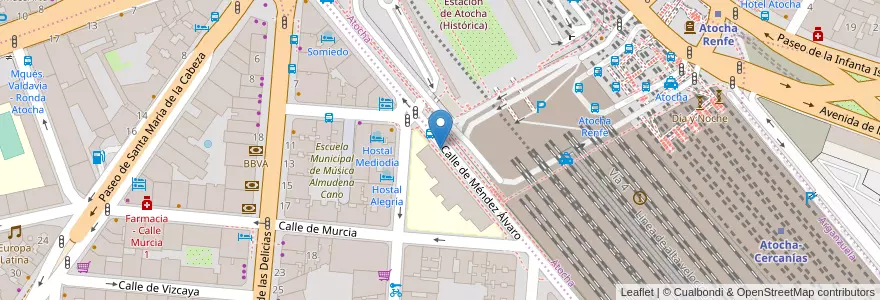 Mapa de ubicacion de MENDEZ ALVARO, CALLE, DE,S/N en اسپانیا, بخش خودمختار مادرید, بخش خودمختار مادرید, Área Metropolitana De Madrid Y Corredor Del Henares, مادرید.