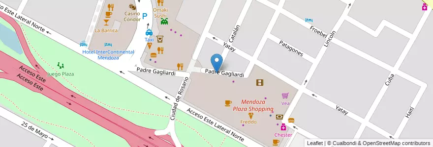 Mapa de ubicacion de Mendoza Plaza Shopping en آرژانتین, شیلی, Mendoza, Departamento Guaymallén, Distrito Villa Nueva.