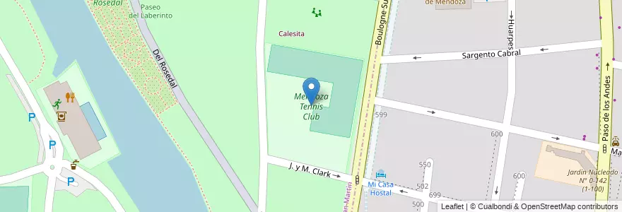 Mapa de ubicacion de Mendoza Tennis Club en アルゼンチン, チリ, メンドーサ州, Departamento Capital, Sección 9ª Parque General San Martín, Ciudad De Mendoza.