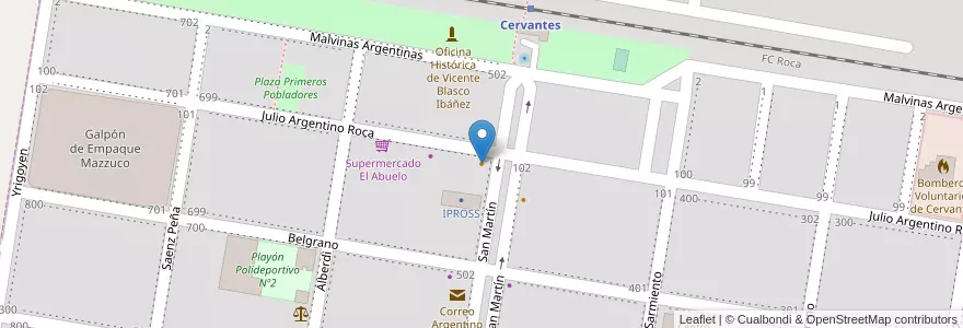Mapa de ubicacion de Merang en الأرجنتين, ريو نيغرو, Departamento General Roca, Municipio De Cervantes, Cervantes.