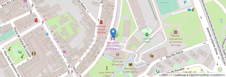 Mapa de ubicacion de Mercadillo do Parque da Milagrosa en Spain, Galicia, Lugo, Lugo, Lugo.