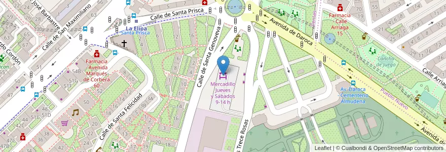 Mapa de ubicacion de Mercadillo Jueves y Sábados 9-14 h en Spain, Community Of Madrid, Community Of Madrid, Área Metropolitana De Madrid Y Corredor Del Henares, Madrid.