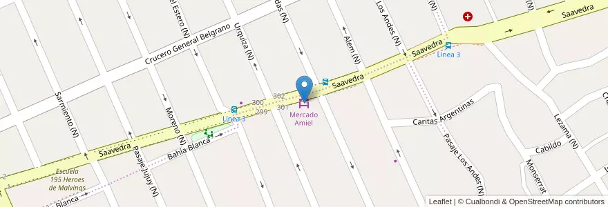 Mapa de ubicacion de Mercado Amiel en Arjantin, Chubut, Trelew, Departamento Rawson.