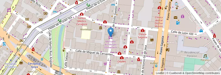 Mapa de ubicacion de Mercado Arzobispo Domenech en اسپانیا, Aragón, ساراگوسا, Zaragoza, ساراگوسا.